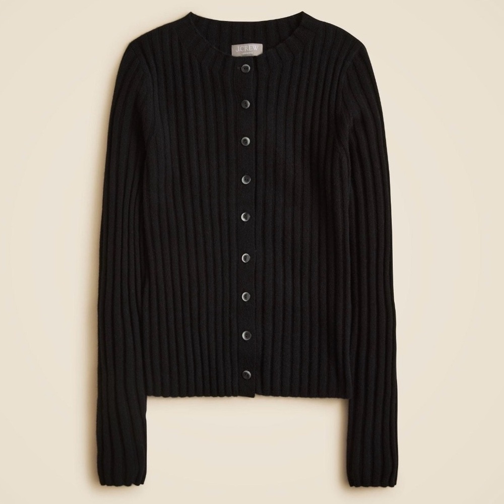 J.Crew Wide-Rib 100% Cashmere Cardigan Black Size M